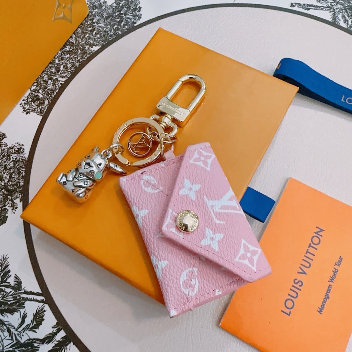 Louis Vuitton Pink Monogram Cardholder with Dog Charm